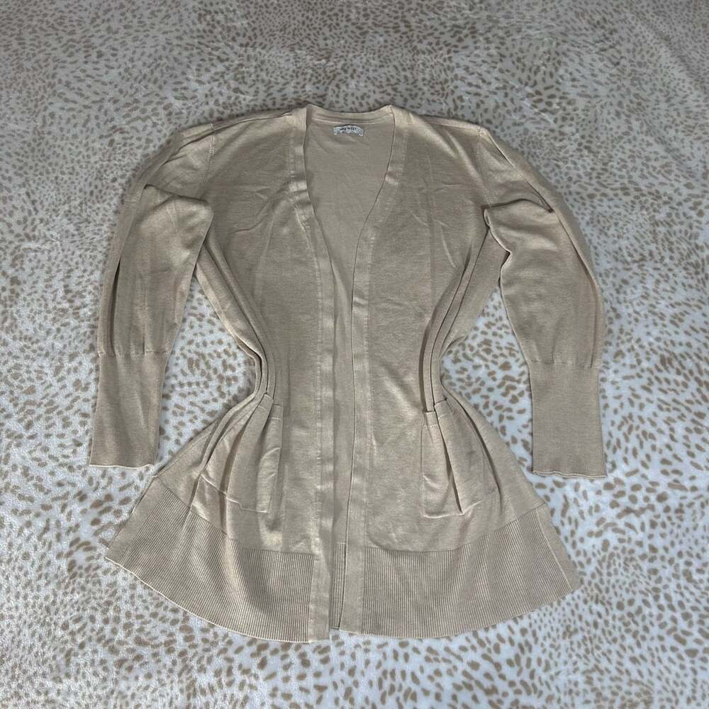 Nine West Golden Tan Open Front Cardigan with Front Pockets